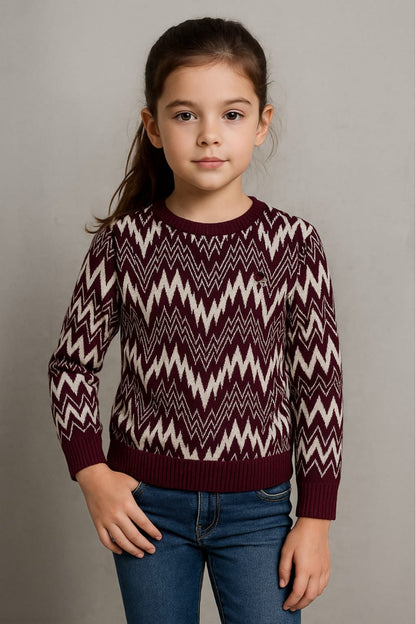 Trendy Kids' Chevron Zigzag Print Long-Sleeve Pullover Top