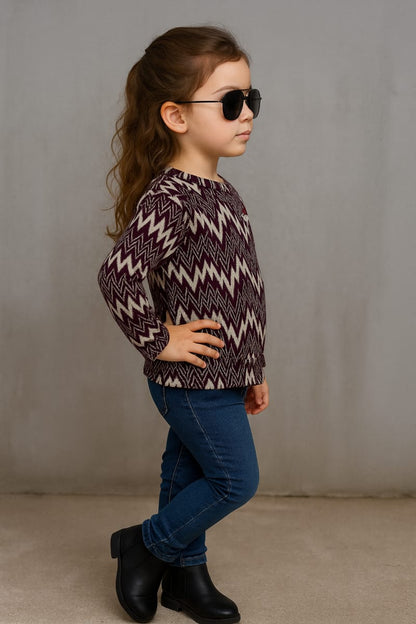 Trendy Kids' Chevron Zigzag Print Long-Sleeve Pullover Top