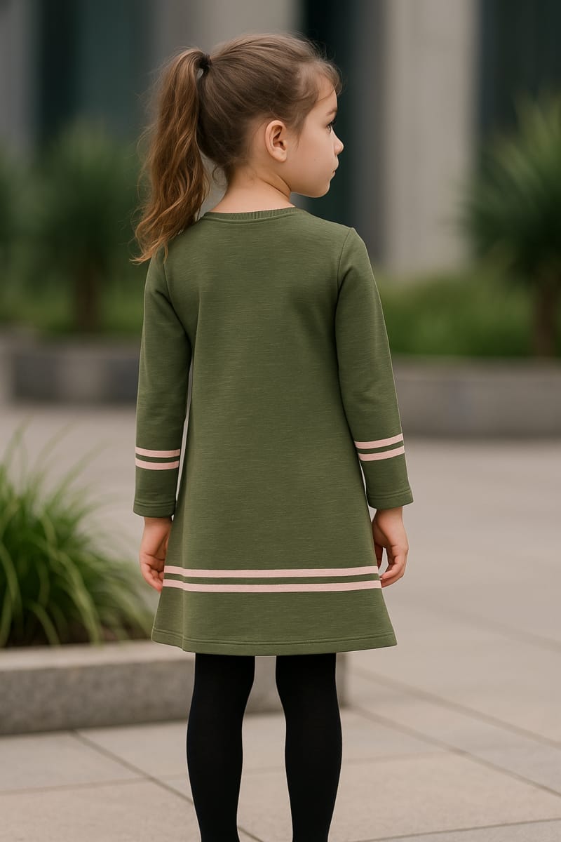 Olive Knit Top &  Solid Skirt Girls' Dress