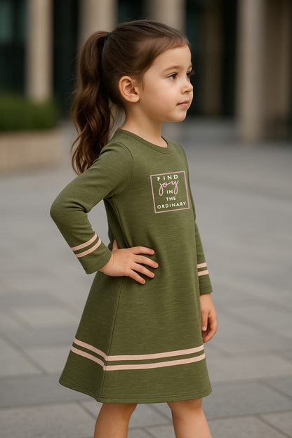 Olive Knit Top &  Solid Skirt Girls' Dress