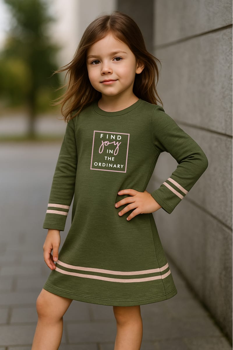Olive Knit Top &  Solid Skirt Girls' Dress