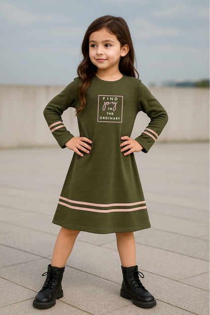 Olive Knit Top &  Solid Skirt Girls' Dress