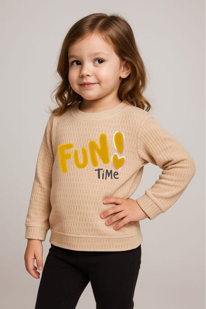 Playful Kids' "FUN! TIME" Graphic Pullover Sweatshirt in Beige