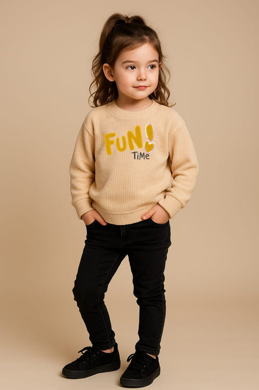 Playful Kids' "FUN! TIME" Graphic Pullover Sweatshirt in Beige