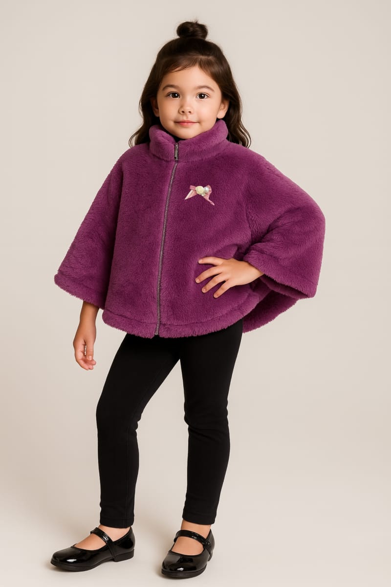 Chic Kids' Plush Fleece/Faux Fur Cape Jacket with Full Zip