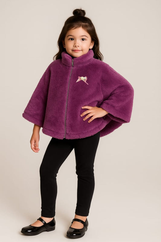 Chic Kids' Plush Fleece/Faux Fur Cape Jacket with Full Zip