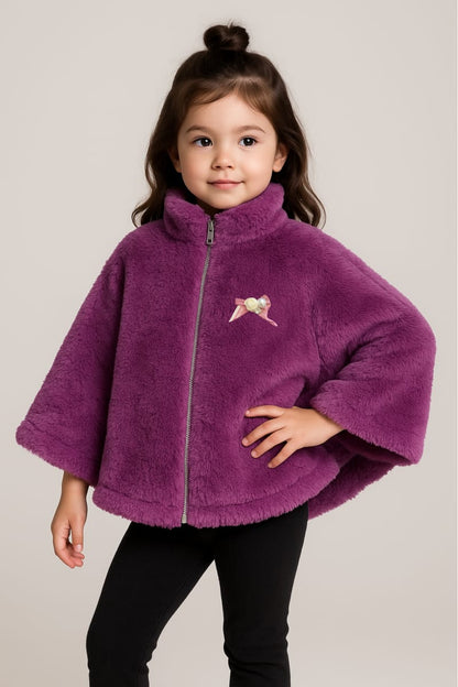 Chic Kids' Plush Fleece/Faux Fur Cape Jacket with Full Zip