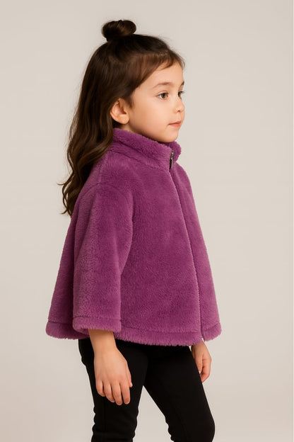 Chic Kids' Plush Fleece/Faux Fur Cape Jacket with Full Zip