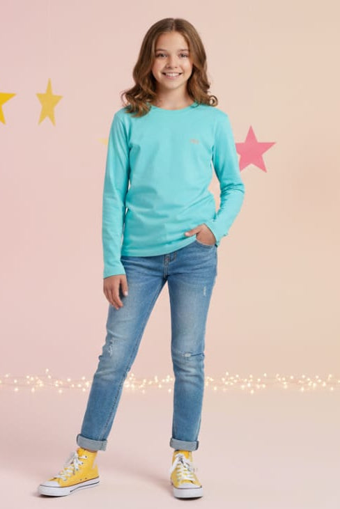 Essential Girls' Sky  Long-Sleeve Crewneck T-Shirt