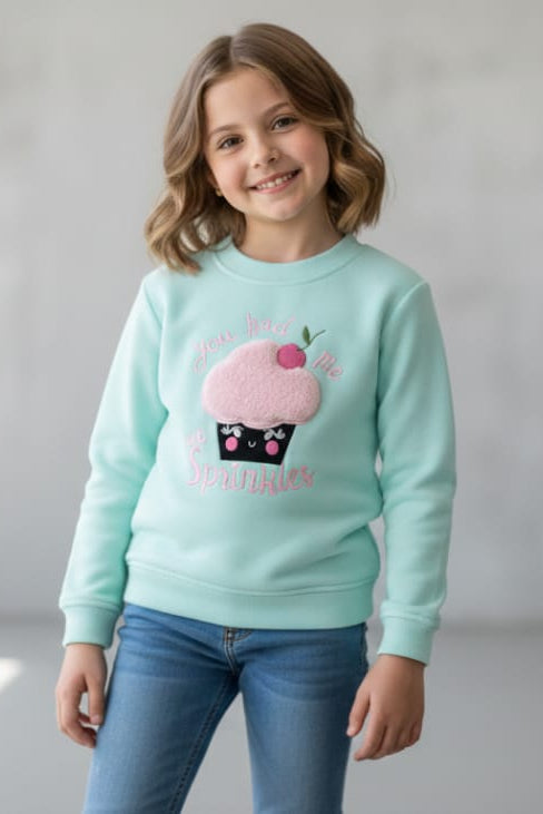 Cozy C.Green Pullover Sweater for Girls | Cute Bakery Theme Long Sleeve Shirt
