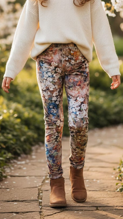 Unique Girls' Artistic Floral Print Leggings / Slim Trousers