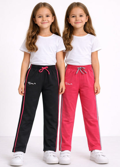 Girls' Sporty Track Pants | Black & Red Contrast Joggers