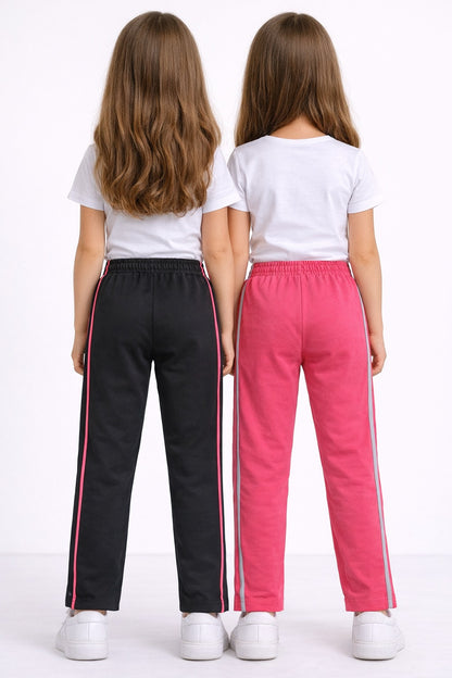 Girls' Sporty Track Pants | Black & Red Contrast Joggers