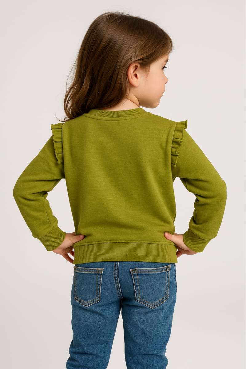 Charming Kids' Green Daisy Appliqué Sweater with Rainbow Knit Stripe
