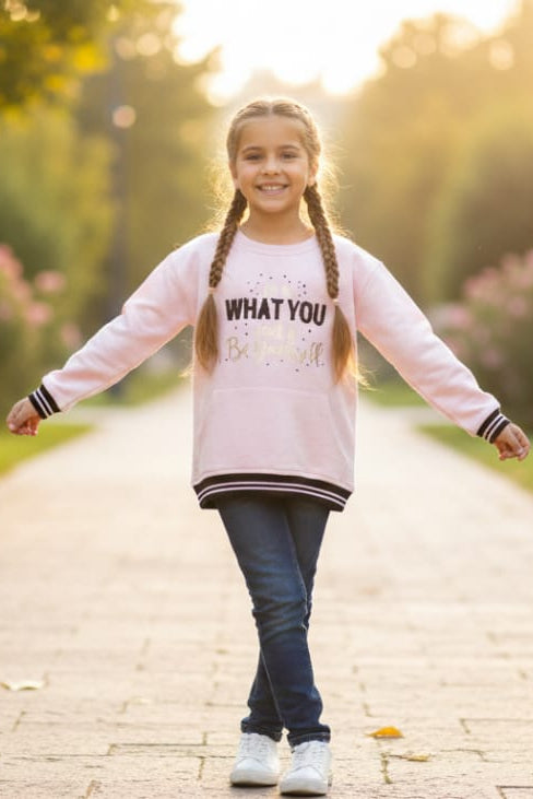 Pampolina Girls Printed Full Sleeve Sweatshirt-Pink