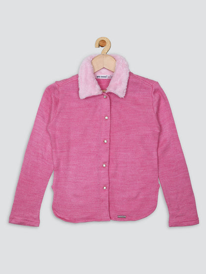 Pampolina Girls Collar Solid Walloon Top-Pink