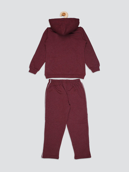 Create Way Extra Warm Girls Solid Hoddie Co-ord Set-Wine