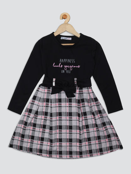 Pampolina Girls Printed Dress With Belt-Black