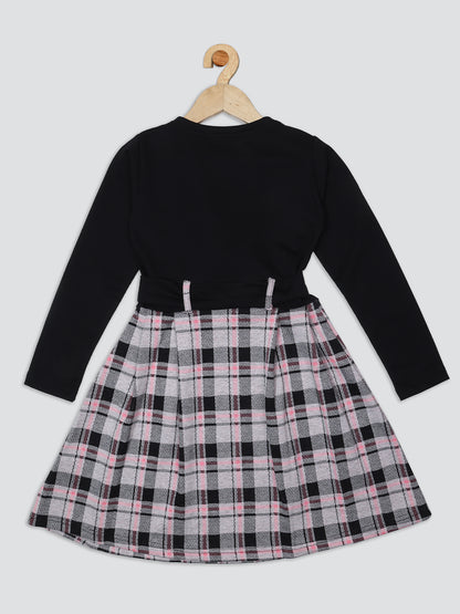 Pampolina Girls Printed Dress With Belt-Black