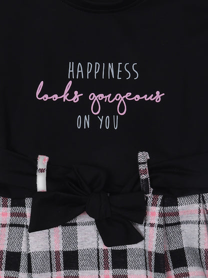 Pampolina Girls Printed Dress With Belt-Black