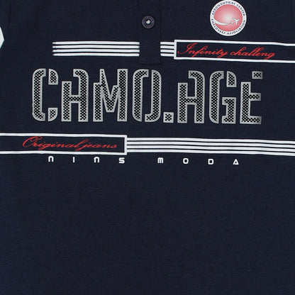Nins Moda Boys Printed Collar T-shirt-Denim Milange