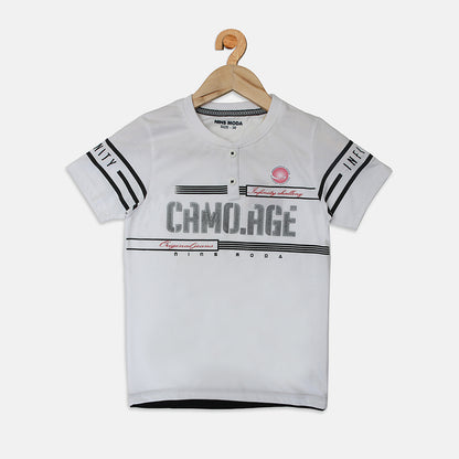 Nins Moda Boys Printed Collar T-shirt- White