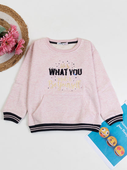 Pampolina Girls Printed Full Sleeve Sweatshirt-Pink