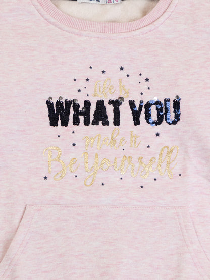 Pampolina Girls Printed Full Sleeve Sweatshirt-Pink