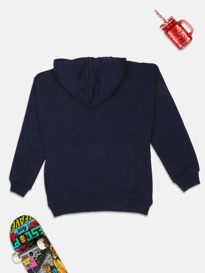 ZIAMA GIRLS STAR PRINTED FULL SELEVE WITH HODDIE SWEATSHIRT-NAVY