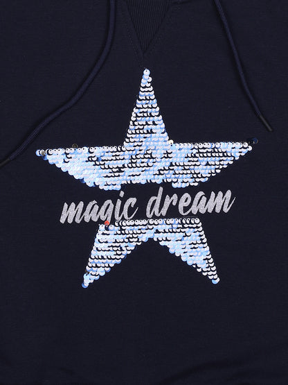 ZIAMA GIRLS STAR PRINTED FULL SELEVE WITH HODDIE SWEATSHIRT-NAVY