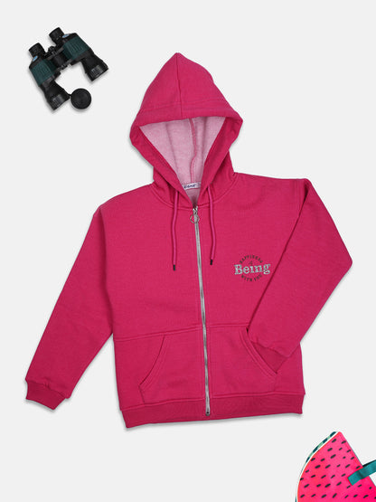 ZIAMA GIRLS PRINTED FULL SELEVE WITH HODDIE & ZIPPER SWEATSHIRT-MAGENTA