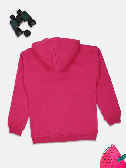 ZIAMA GIRLS PRINTED FULL SELEVE WITH HODDIE & ZIPPER SWEATSHIRT-MAGENTA