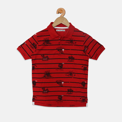 Nins Moda Boys Collar T-shirt- Red