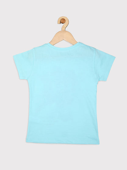 Nins Moda Girls Flower Printed Stretchable Top- Sky