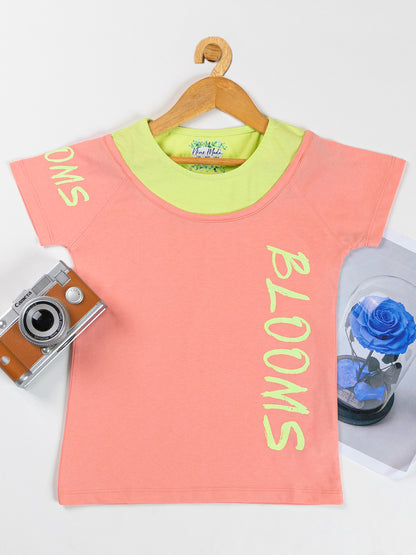 Pampolina Girls Multi-Colour  Printed  Top-Peach