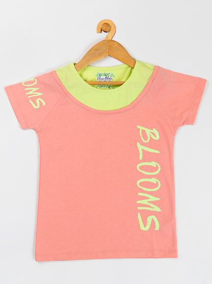 Pampolina Girls Multi-Colour  Printed  Top-Peach