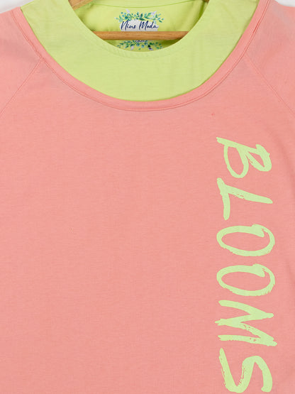 Pampolina Girls Multi-Colour  Printed  Top-Peach