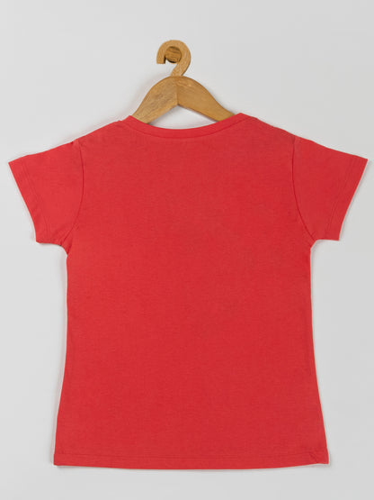 Pampolina Girls Flower Printed Stretchable Top- Coral