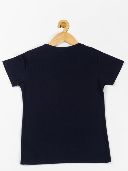 Pampolina Girls Sequined Printed Top-Navy