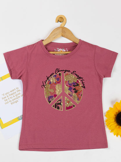 Pampolina Girls Flower Printed Stretchable Top- O.Pink