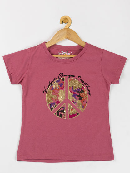Pampolina Girls Flower Printed Stretchable Top- O.Pink