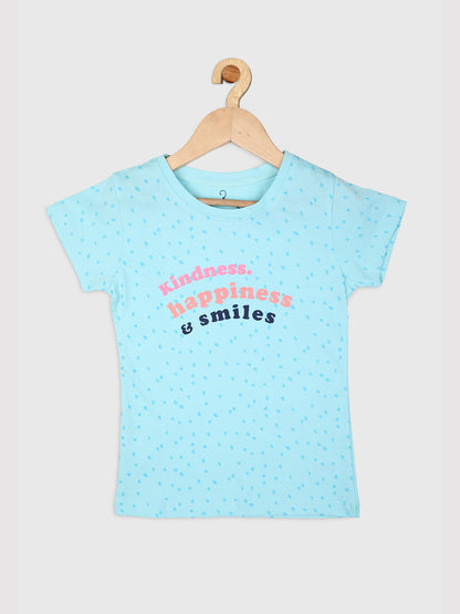 Nins Moda Girls All Over Dot Printed Top-Sky