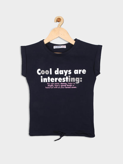 Nins Moda Girls Printed Bottom Drawsting Top-Navy