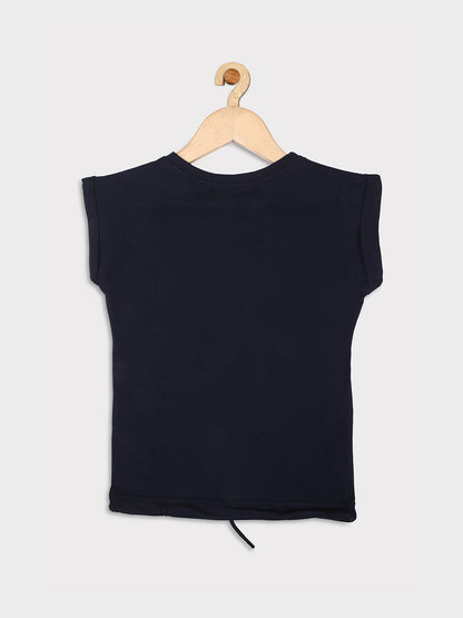 Nins Moda Girls Printed Bottom Drawsting Top-Navy
