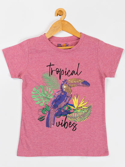 Pampolina Girls Flower Printed Stretchable Top- O.Pink