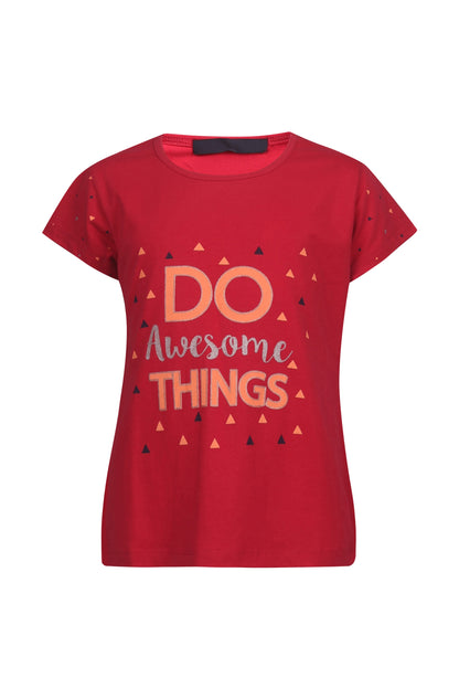 Pampolina Girls Text Printed Round Neck Top - Red
