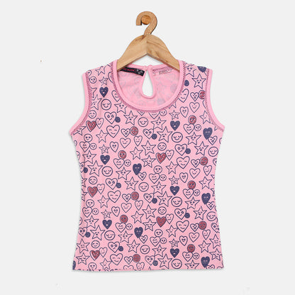 Nins Moda Girls Heart Printed Seleve less Top- Pink