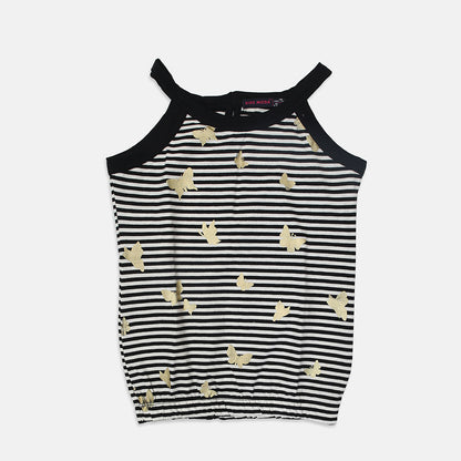 Nins Moda Girls Printed Selleve less Top- Black