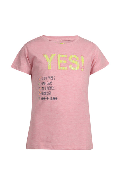 Pampolina Girls  Text Sequined Printed Top - Peach
