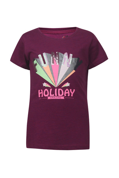 Pampolina Girls  Text Sequined Printed Top - Purple